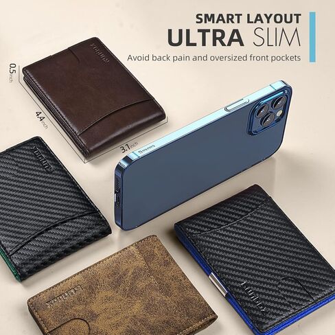 رونبوكس محافظ جلدية رفيعة للرجال مزودة بمشبك نقود بتقنية تحديد الهوية بموجات الراديو مع صندوق هدايا, الجيل الأول من الجلد الأسود - 11 فتحة, مُبسط in Kuwait