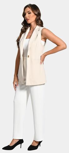 سترة Foucome النسائية الطويلة بدون أكمام وطية صدر السترة بدلة مكتب سترات كاجوال سترة صوفية in Kuwait