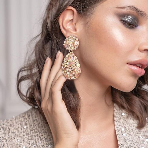 EVER FAITH Glamour حجر الراين بيان الأقراط، أزياء أنيقة آرت ديكو سباركلي ماركيز قطرة الماء كريستال تتدلى أقراط مثقوبة للنساء الفتيات in Kuwait