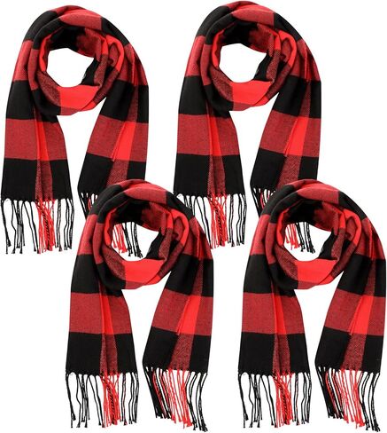 4 Pcs Winter Buffalo Plaid Blanket Scarf for Women Kids Neck Wrap Scarf Bulk Buffalo Black and Red Check Scarves Grid Warm Scarf Soft Chunky Surface for Family Women Men Kid Girl and Boy Dog Xmas in Saudi Arabia