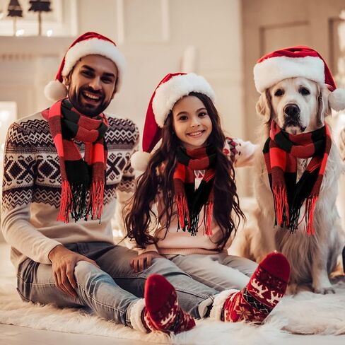 4 Pcs Winter Buffalo Plaid Blanket Scarf for Women Kids Neck Wrap Scarf Bulk Buffalo Black and Red Check Scarves Grid Warm Scarf Soft Chunky Surface for Family Women Men Kid Girl and Boy Dog Xmas in Saudi Arabia