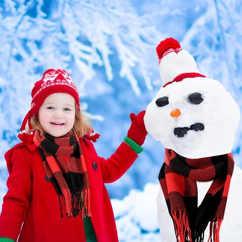 4 Pcs Winter Buffalo Plaid Blanket Scarf for Women Kids Neck Wrap Scarf Bulk Buffalo Black and Red Check Scarves Grid Warm Scarf Soft Chunky Surface for Family Women Men Kid Girl and Boy Dog Xmas in Saudi Arabia