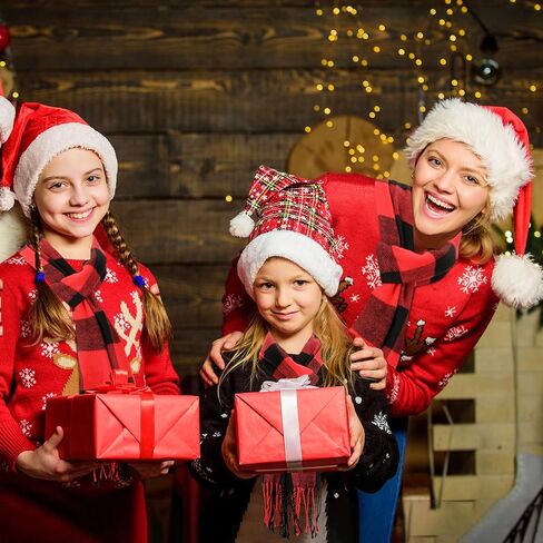 4 Pcs Winter Buffalo Plaid Blanket Scarf for Women Kids Neck Wrap Scarf Bulk Buffalo Black and Red Check Scarves Grid Warm Scarf Soft Chunky Surface for Family Women Men Kid Girl and Boy Dog Xmas in Saudi Arabia
