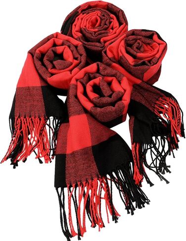 4 Pcs Winter Buffalo Plaid Blanket Scarf for Women Kids Neck Wrap Scarf Bulk Buffalo Black and Red Check Scarves Grid Warm Scarf Soft Chunky Surface for Family Women Men Kid Girl and Boy Dog Xmas in Saudi Arabia