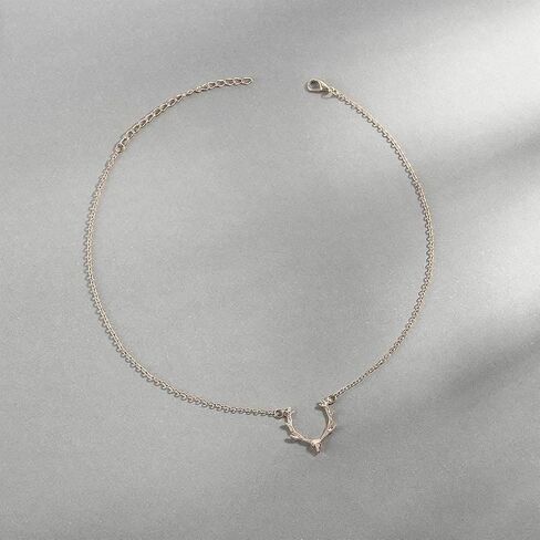 عقد بسيط بقلادة قرن الوعل من كلوس، قلادة ذهبية قصيرة سلسلة مجوهرات للنساء والفتيات, 17.9 inches in Kuwait