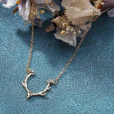 عقد بسيط بقلادة قرن الوعل من كلوس، قلادة ذهبية قصيرة سلسلة مجوهرات للنساء والفتيات, 17.9 inches in Kuwait