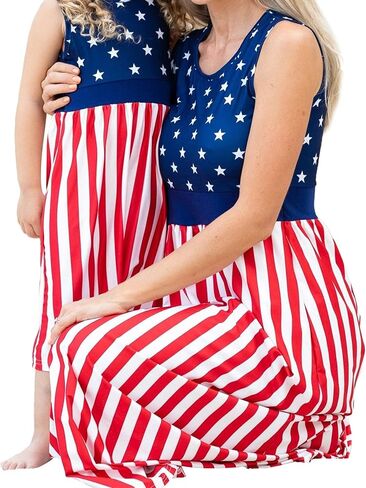 مجموعة ملابس متطابقة للعائلة من Mommy and Me، فستان صيفي بوهو بدون أكمام، مطبوع عليه زهور in Kuwait