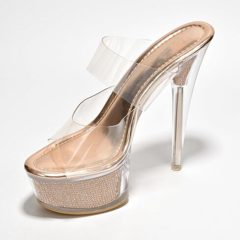 Women's Clear Platform Stiletto Heels | Slip-On Rhinestone Transparent Straps, Round Toe (Ferrara) in Saudi Arabia