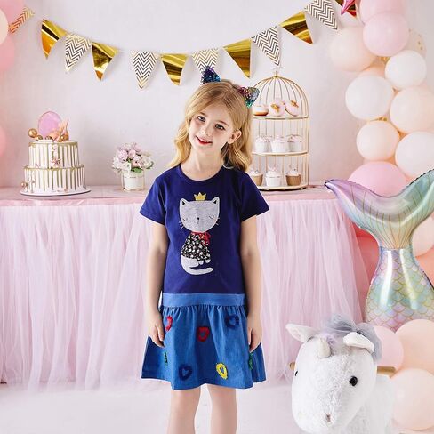 DXTON Toddler Baby Girls Dresses Summer Short Sleeves Dresses Outfits 2-12T in Kuwait