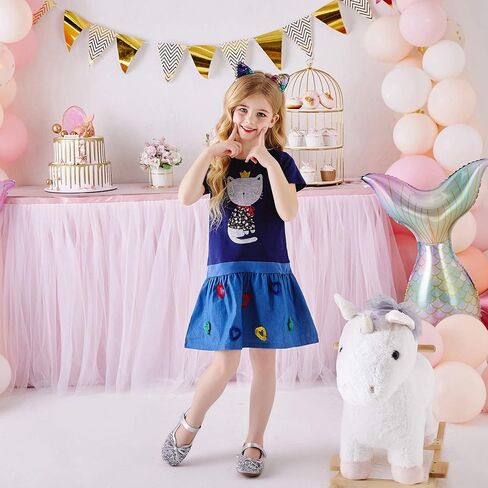 DXTON Toddler Baby Girls Dresses Summer Short Sleeves Dresses Outfits 2-12T in Kuwait