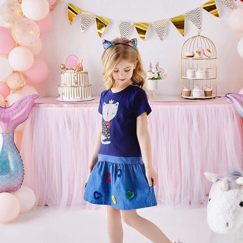 DXTON Toddler Baby Girls Dresses Summer Short Sleeves Dresses Outfits 2-12T in Kuwait