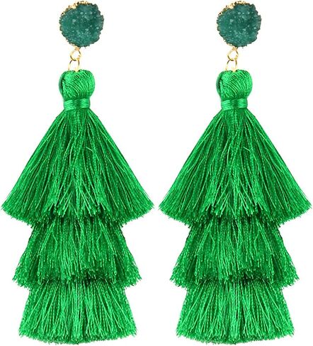 MALOYANVE Layered Tassel Earrings for Women Girls Colorful Bohemian Tree-shaped Tiered Tassel Druzy Stud Dangle Drop Earrings Costume Jewelry Birthday Christmas Valentines Day Gift in Kuwait