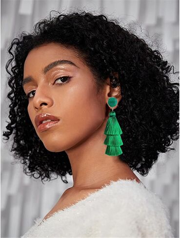 MALOYANVE Layered Tassel Earrings for Women Girls Colorful Bohemian Tree-shaped Tiered Tassel Druzy Stud Dangle Drop Earrings Costume Jewelry Birthday Christmas Valentines Day Gift in Kuwait