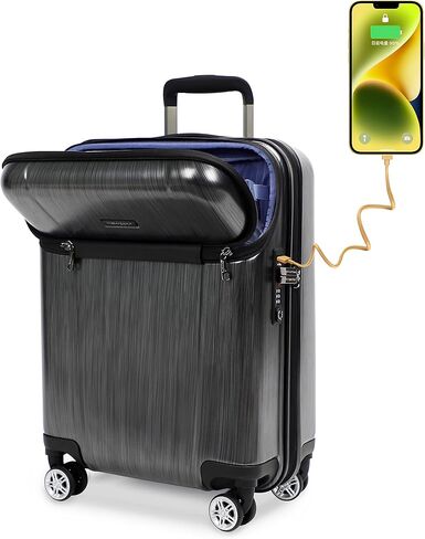 NEWCOM Hardside Carry On Luggage Front Opening Suitcase With USB Charging Port, TSA Lock, double wheel 20-inch gray in Kuwait