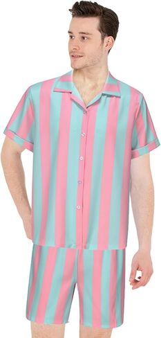 RAAIBB Ken Costume Men Adult 2023 Movie Cosplay Suit Striped Shirt Shorts Beach Vacation Outfit Halloween Costumes in Kuwait