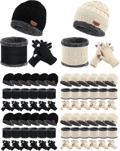 Suhine 36 Pcs Mens Womens Winter Beanie Hat Scarf Gloves Set Fleece Lined Knit Hats Touch Screen Circle Scarves Neck Warm Cap Neck Warmer Touch Screen Gloves Set for Men Women in Kuwait
