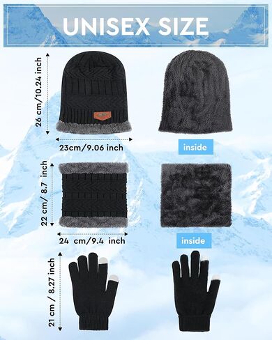 Suhine 36 Pcs Mens Womens Winter Beanie Hat Scarf Gloves Set Fleece Lined Knit Hats Touch Screen Circle Scarves Neck Warm Cap Neck Warmer Touch Screen Gloves Set for Men Women in Kuwait