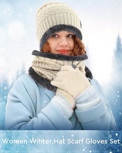 Suhine 36 Pcs Mens Womens Winter Beanie Hat Scarf Gloves Set Fleece Lined Knit Hats Touch Screen Circle Scarves Neck Warm Cap Neck Warmer Touch Screen Gloves Set for Men Women in Kuwait