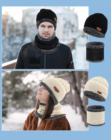 Suhine 36 Pcs Mens Womens Winter Beanie Hat Scarf Gloves Set Fleece Lined Knit Hats Touch Screen Circle Scarves Neck Warm Cap Neck Warmer Touch Screen Gloves Set for Men Women in Kuwait