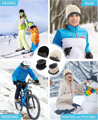 Suhine 36 Pcs Mens Womens Winter Beanie Hat Scarf Gloves Set Fleece Lined Knit Hats Touch Screen Circle Scarves Neck Warm Cap Neck Warmer Touch Screen Gloves Set for Men Women in Kuwait