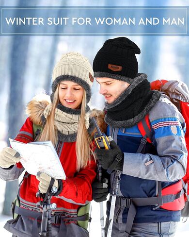 Suhine 36 Pcs Mens Womens Winter Beanie Hat Scarf Gloves Set Fleece Lined Knit Hats Touch Screen Circle Scarves Neck Warm Cap Neck Warmer Touch Screen Gloves Set for Men Women in Kuwait