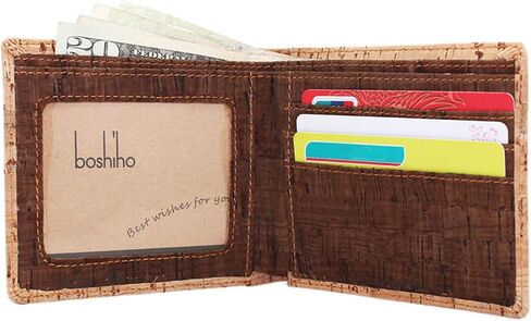 boshiho Slim Bifold Cork Wallet Minimalist Design Credit Card Holder Made in Kuwait