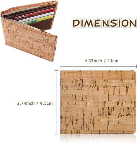 boshiho Slim Bifold Cork Wallet Minimalist Design Credit Card Holder Made in Kuwait