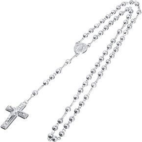 metaltree98 Rosary Gold Silver Black Rose Gold Tone Guadalupe Jesus Cross 28" Necklace HR 600