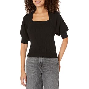 PAIGE Women's Eponine Top Puffed Sleeve Square Neckline Slim Fit in Black in Saudi Arabia