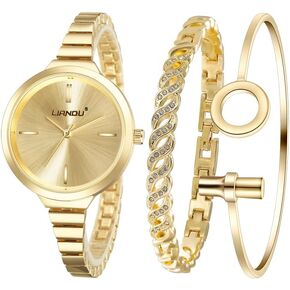 Weicam Women's Watch Elegant Crystal Cuff Bangle Bracelet Watch Sets Analog Quartz Wrist Watches