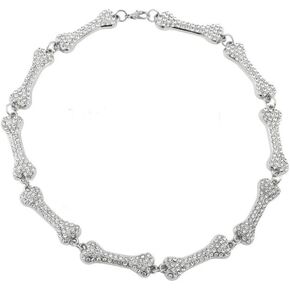 IMT-LLC حجر الراين الهيب هوب العظام قلادة قلادة للنساء مهرجان كريستال سلسلة الشرير المختنق مجوهرات الفضة مطلي in Kuwait