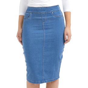 ESTEEZ High Waisted Pull-on Knee Length Stretch Denim Jean Skirt for Women - Siena in Saudi Arabia