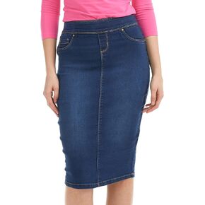 ESTEEZ High Waisted Pull-on Knee Length Stretch Denim Jean Skirt for Women - Siena in Kuwait