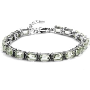 18.18ct. Octagon Green Amethyst Gold Plated 925 Sterling Silver Tennis Bracelet Adj. 7-8.5'