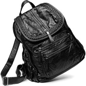 Backpack Purses for Women Western Trendy Satchel Backpack Washed Leather zipper Daypack for Casual Travel Anti theft (A - Black) in Saudi Arabia