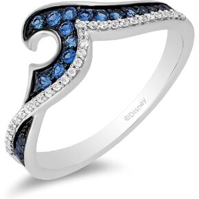 Jewelili Enchanted Disney Fine Jewelry Sterling Silver 1/4 Cttw Treated Blue and Natural White Diamond Moana Wave Ring in Saudi Arabia