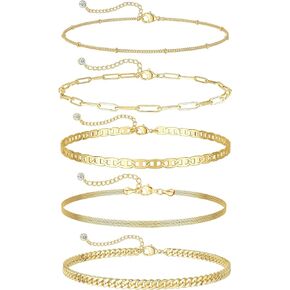 Picuzzy Anklets for Women, 14K Gold Plated Waterproof Anklet Set Layer Beach Beaded Rope Cuban Ankle Bracelets Fashion Summer Foot Jewelry Gift for Women Teen Girls