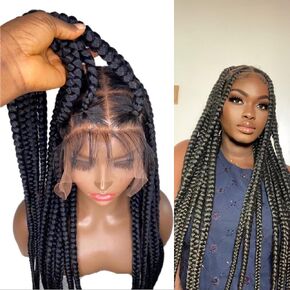 Braidsfashion 30 بوصة HD شعر مستعار مضفر كامل الدانتيل للنساء السود شعر بشري بدون غراء - مظهر طبيعي 360 درجة مصنوع يدويًا بدون عقد جامبو دانتيل ناعم شعر مستعار مجدول نانو ملتوي للإغلاق لسهولة الارتداء - أسود in Kuwait