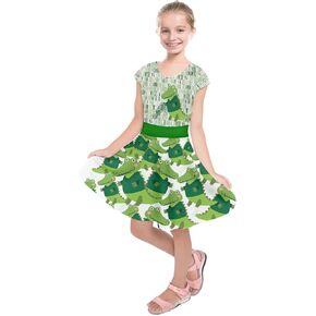 PattyCandy Girls Dress Up Dog Footprint Easter Animals Cartoon Sketch & Rocket Toddler Kids Short Sleeve Dress