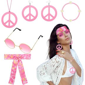 Batiyeer 6 Pcs Hippie Accessories for Women, Boho Peace Sign Earrings 60s 70s Outfits for Girls Groovy Party Favor in Kuwait