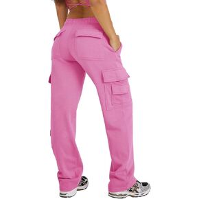 Waitfairy Womens Cargo Sweatpants Casual High Waisted Joggers Pants Fleece Wide Leg Sweat Pants Baggy Pants with Pocket