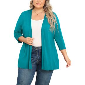 POSESHE Women's Plus Size Casual Lightweight Open Front Cardigans Soft Draped 3/4 Sleeve Cardigan