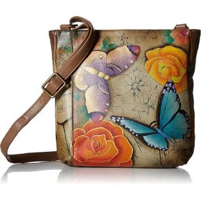 Anna by Anuschka Women's Genuine Leather Medium Crossbody | Hand Painted Original Artwork