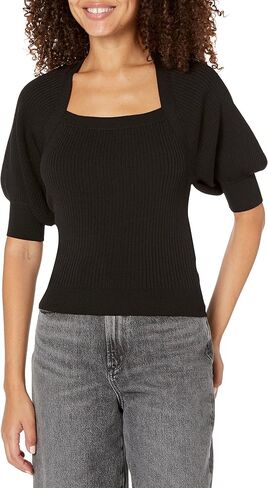 PAIGE Women's Eponine Top Puffed Sleeve Square Neckline Slim Fit in Black in Saudi Arabia