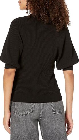 PAIGE Women's Eponine Top Puffed Sleeve Square Neckline Slim Fit in Black in Saudi Arabia