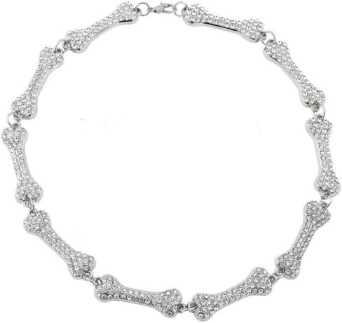 IMT-LLC Rhinestone Hip Hop Bone Pendant Necklace For Women Festival Crystal Chain Punk Choker Jewelry Silver Plated in Kuwait