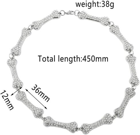 IMT-LLC Rhinestone Hip Hop Bone Pendant Necklace For Women Festival Crystal Chain Punk Choker Jewelry Silver Plated in Kuwait