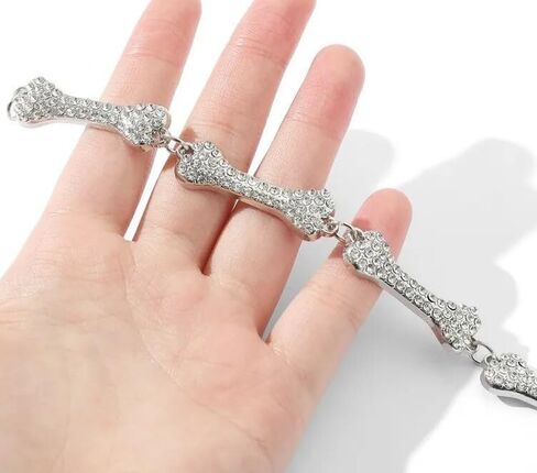 IMT-LLC Rhinestone Hip Hop Bone Pendant Necklace For Women Festival Crystal Chain Punk Choker Jewelry Silver Plated in Kuwait