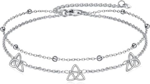 Celtic Knot/Bee/Four Leaf Clover/Heart Cross/Chakra Leaf/Ballet Shoes/Love Knot Anklets Sterling Silver Double Layered Chain Beach Womens Anklets Foot Jewelry Gifts in Saudi Arabia