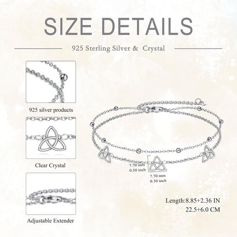 Celtic Knot/Bee/Four Leaf Clover/Heart Cross/Chakra Leaf/Ballet Shoes/Love Knot Anklets Sterling Silver Double Layered Chain Beach Womens Anklets Foot Jewelry Gifts in Saudi Arabia